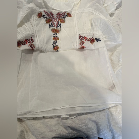 Free People Pavlo mini Dress Embroidered Crochet Insets Ivory Boho - Picture 11 of 11